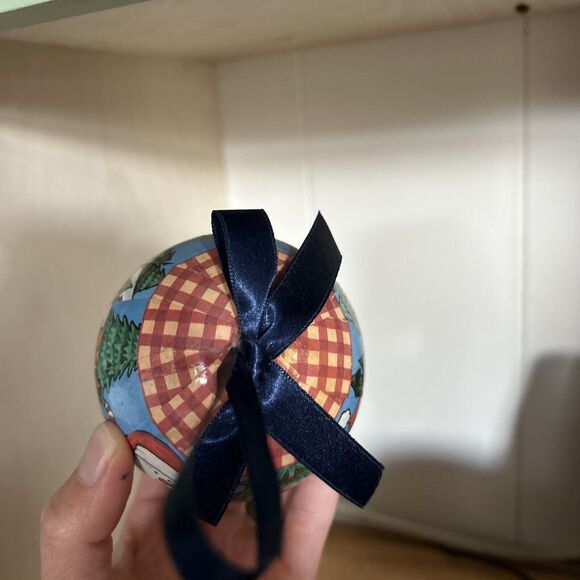 Vintage Christmas Ornaments Snowman Santa Lot of 2 Ball Ribbon - Picture 5 of 6